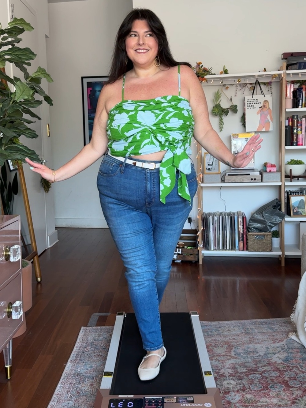 kate spade Green and White Floral Smocked Crop Top